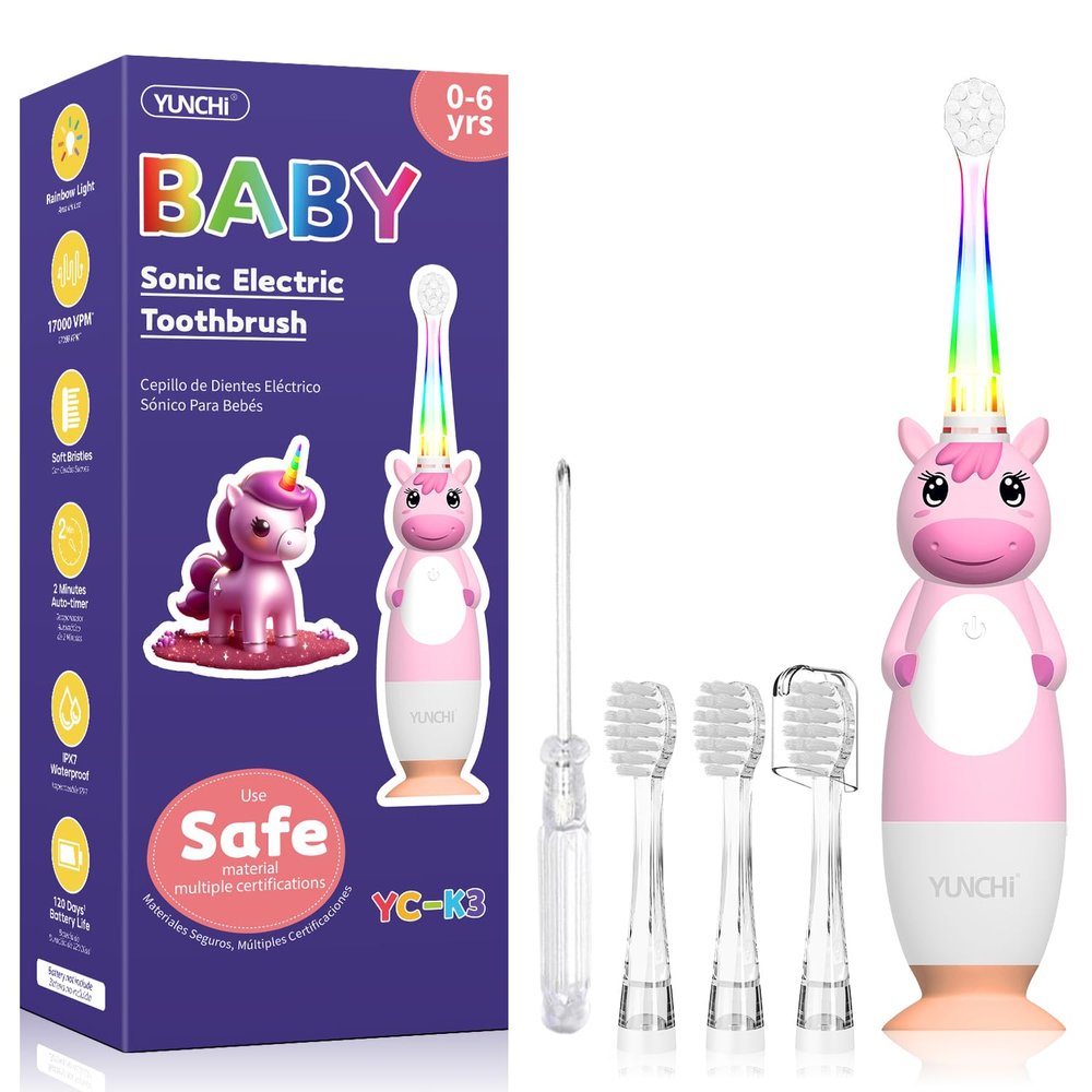 YUNCHI K3 Electric Toothbrush for Kids (0-6 Years) - Pink Unicorn