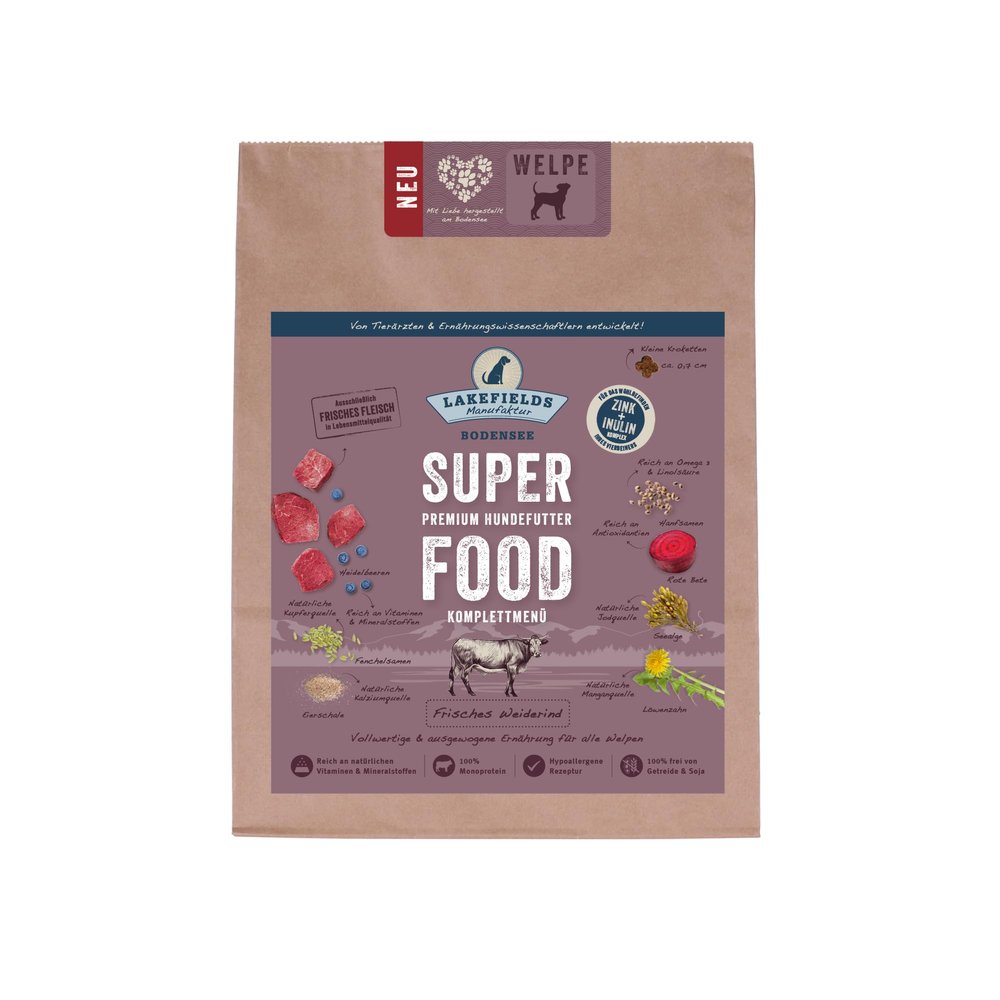Lakefields Premium SUPERFOOD BEEF for Puppies, the Dry Food Sensation for Your Dog, 3 x 1 kg