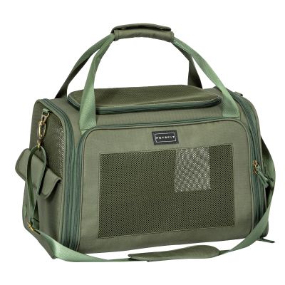 Petsfit Foldable Pet Carrier for Small Dogs and Cats, Adjustable Shoulder Strap, Expandable Cushion, M/Olive Green