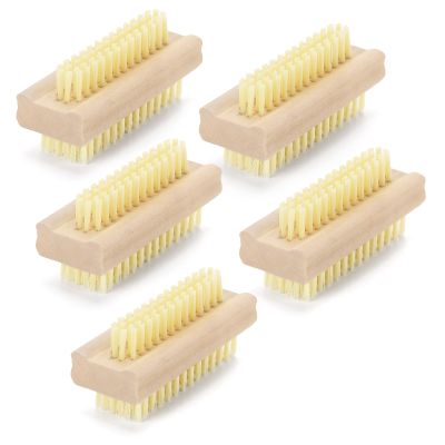 Wooden Nail Cleaning Brushes for Fingernails, Double-Sided, Non-Slip, 5-Pack