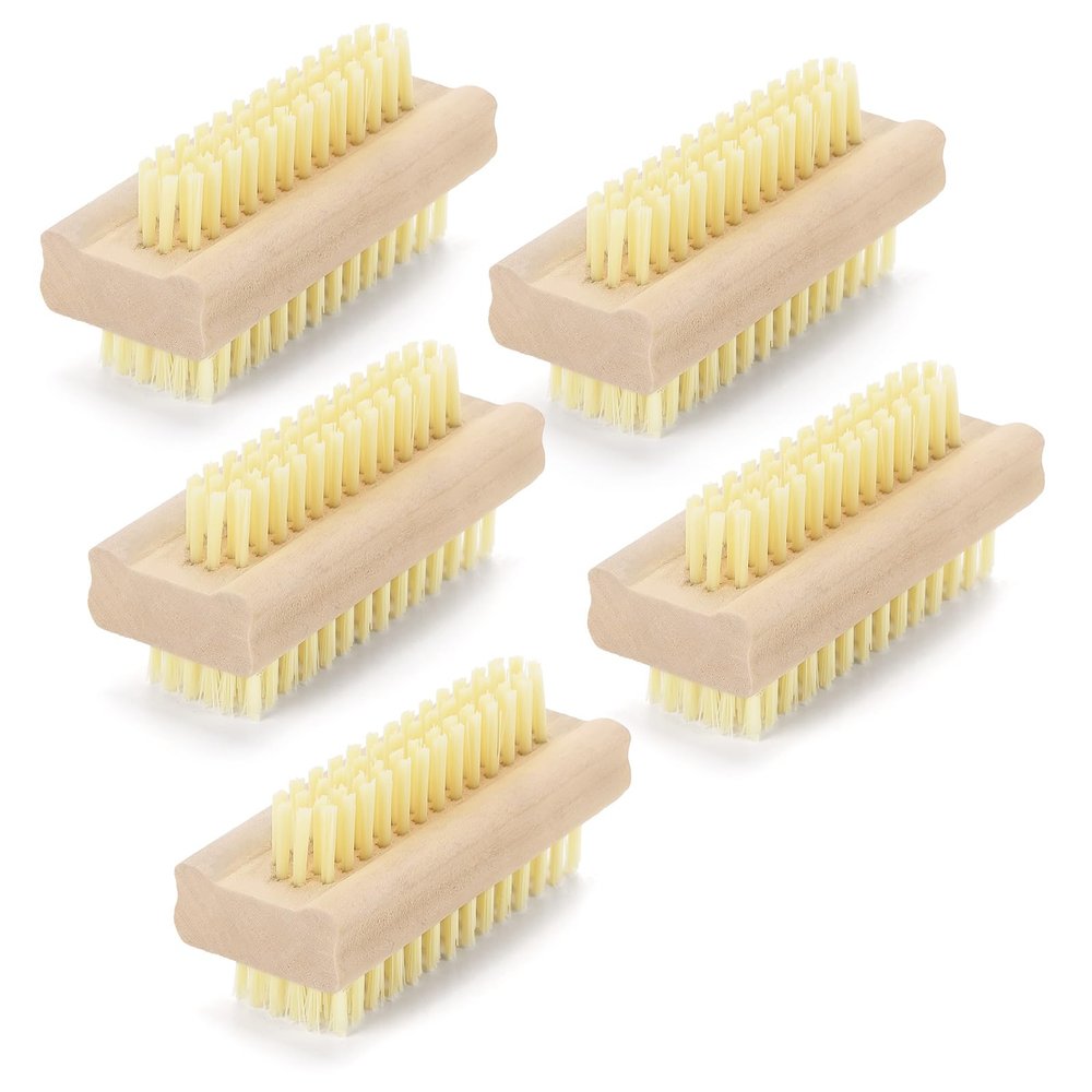 Wooden Nail Cleaning Brushes for Fingernails, Double-Sided, Non-Slip, 5-Pack