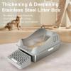 Aredwhiterui Extra-Large Stainless Steel Cat Litter Box with Lid, High Sides, Footboard and Scoop, Gray view 2