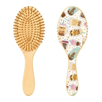 Bubble Tea Pattern Wooden Paddle Hair Brush