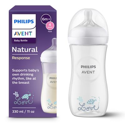 Philips AVENT Natural Response Baby Bottle 330 ml, Flow Rate 4, Nipple from 3 Months (SCY906/11)