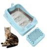 Aredwhiterui Extra-Large Stainless Steel Cat Litter Box with High Walls, Footboard and Scoop, Blue view 1
