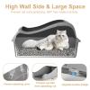 Aredwhiterui Extra-Large Stainless Steel Cat Litter Box with High Walls, Footboard and Scoop, Blue view 4
