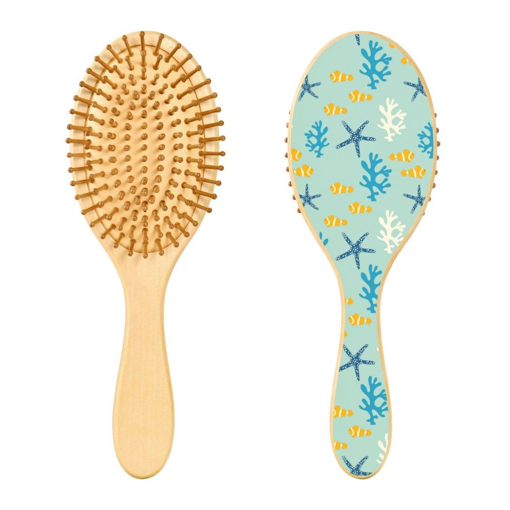 Coral Reef Fish Wooden Paddle Hair Brush for Women