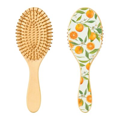 Floral Orange Fruits Wooden Paddle Hair Brush