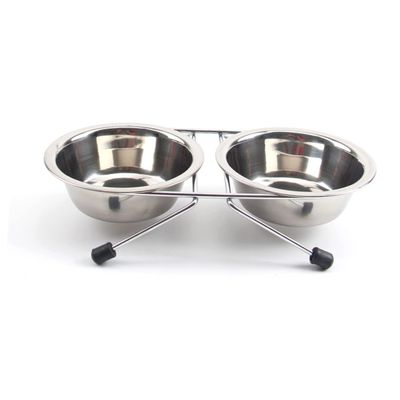 Parliky Stainless Steel Elevated Dog Bowl with Non-Slip Stand, Small Double Food and Water Bowls