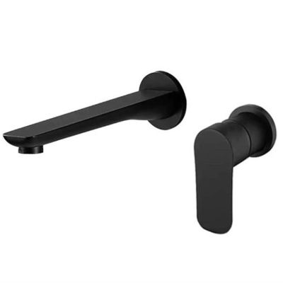 ASBEQUZBE 2-Hole Wall-Mount Bathroom Sink Faucet, Hot and Cold, Concealed Single-Handle Mixer, Brass, Black