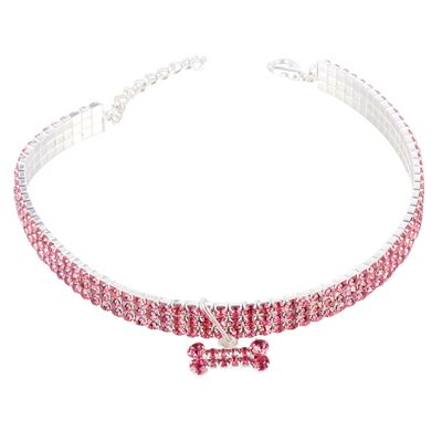 ORFOFE Luxurious Rhinestone Dog Collar, Pink, Adjustable Buckle, Polyester Chain, Shiny Collar for Walks with Small Dogs