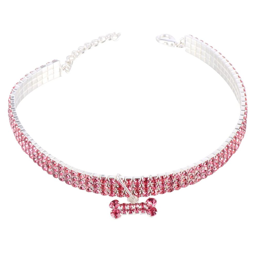 ORFOFE Luxurious Rhinestone Dog Collar, Pink, Adjustable Buckle, Polyester Chain, Shiny Collar for Walks with Small Dogs
