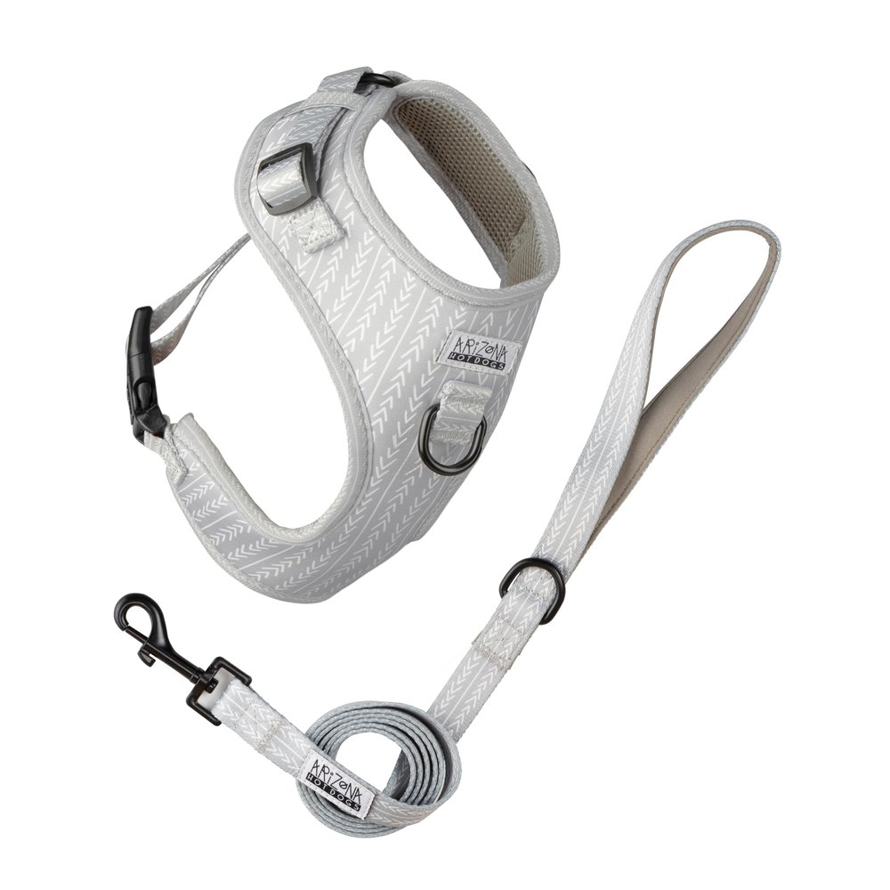 Dog Harness with Leash for Medium-Sized Dogs | Arizona Hotdogs Soft Harness Rglisse | 1.5 m Nylon Leash | Gray (M)
