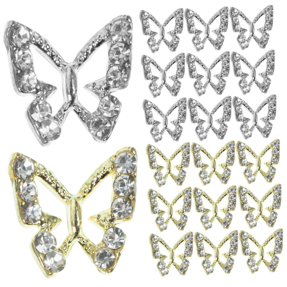 HAPINARY 40-Piece Butterfly Nail Charms with Rhinestones