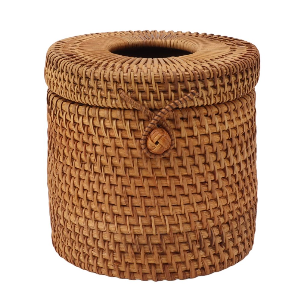 Rattan Woven Tissue Box Cover, Handmade Rectangular Organizer, Cylinder Style