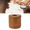 Rattan Woven Tissue Box Cover, Handmade Rectangular Organizer, Cylinder Style view 3