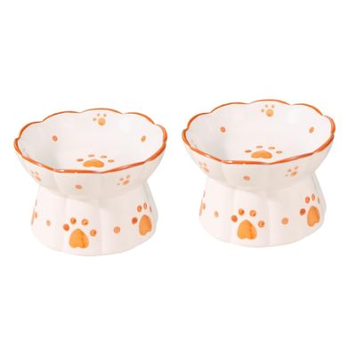Happyyami 2-Piece Elevated Ceramic Cat Food and Water Bowl Set