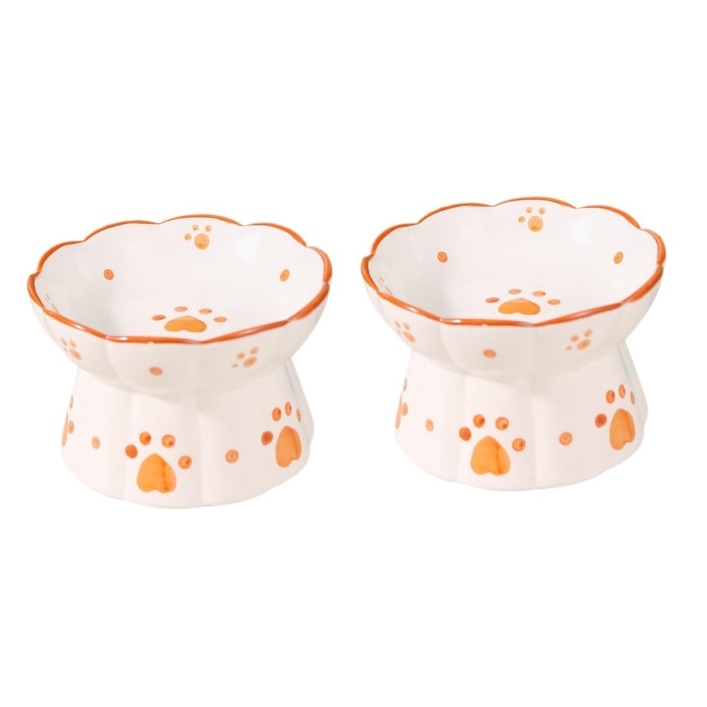 Happyyami 2-Piece Elevated Ceramic Cat Food and Water Bowl Set