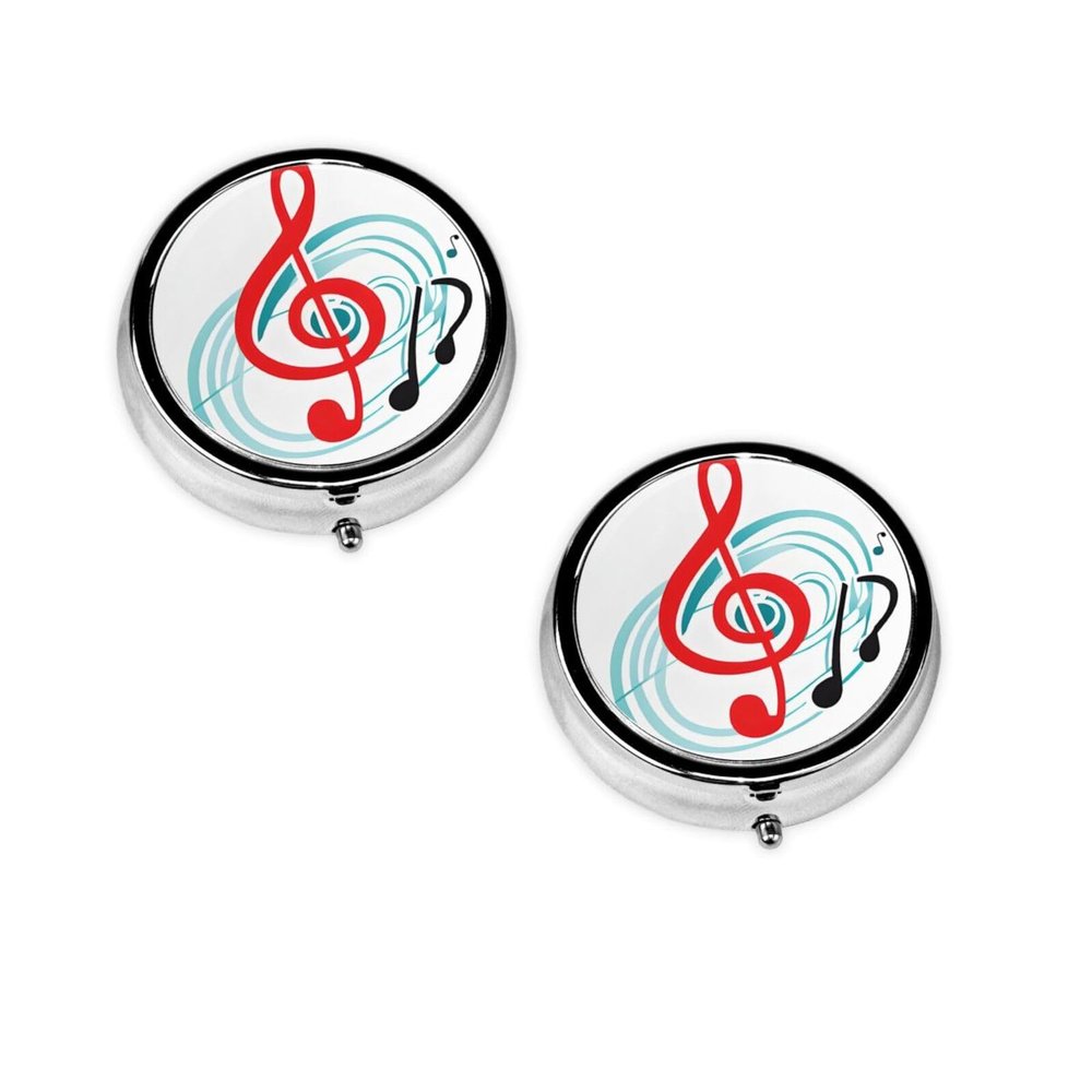 Round Mini Pill Case with Colorful Music Print, 3 Compartments