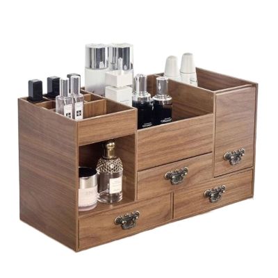 Wooden Makeup Organizer with Drawers and Mirror