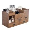 Wooden Makeup Organizer with Drawers and Mirror view 1