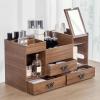 Wooden Makeup Organizer with Drawers and Mirror view 3