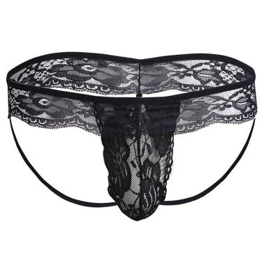 Bauzuoyo Men's Sheer Lace Wetlook Mesh G-String Brief