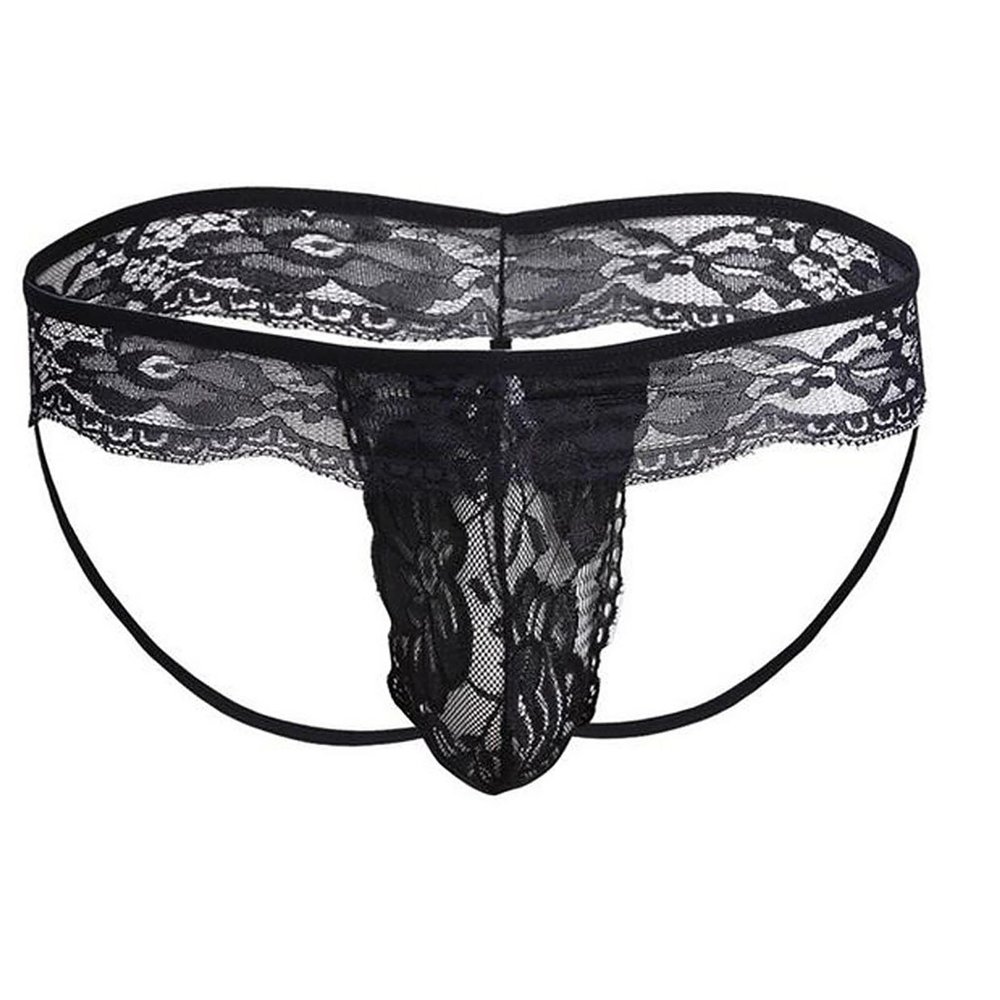 Bauzuoyo Men's Sheer Lace Wetlook Mesh G-String Brief