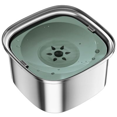 Pluuttiem 3-Liter Stainless Steel Dog Water Bowl, 101 oz, Spill-Resistant, Slow Water Flow, Green