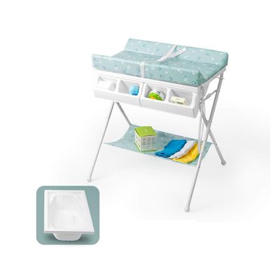 ISCBAFYX Changing Table with Laundry Basket and 4 Storage Baskets, Foldable Portable Care Table, Pink with Tub (Color: Green)