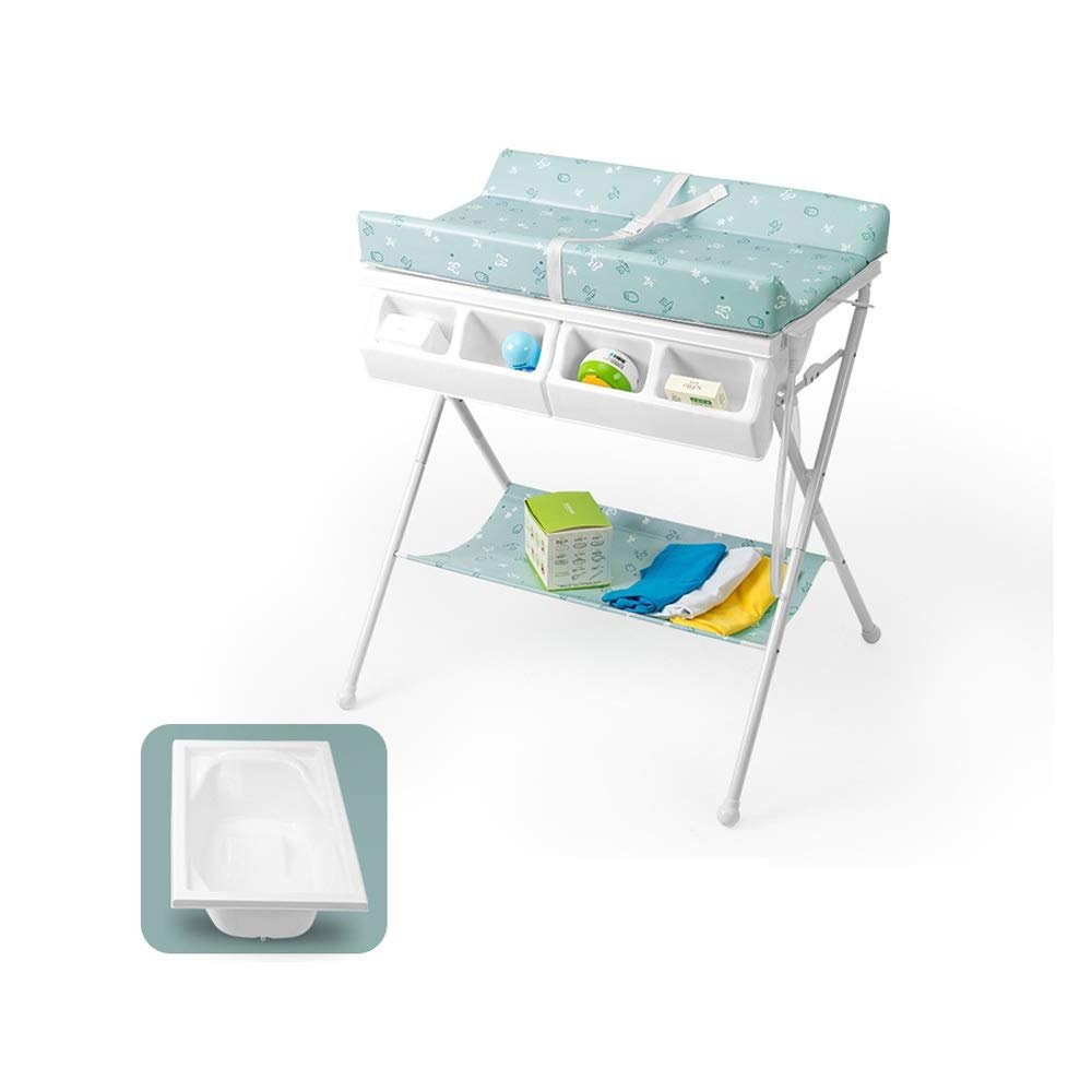 ISCBAFYX Changing Table with Laundry Basket and 4 Storage Baskets, Foldable Portable Care Table, Pink with Tub (Color: Green)