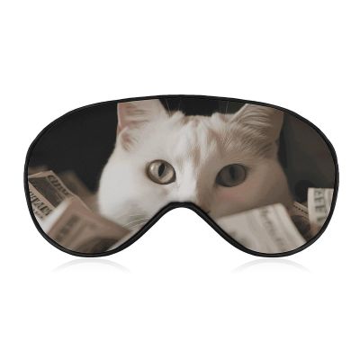 Soft Comfortable Sleep Mask with Adjustable Strap, White Cat and Dollar Print, for Men and Women