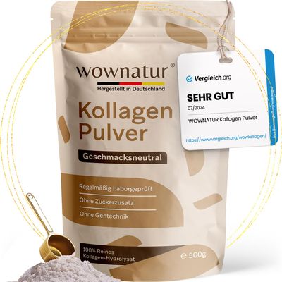 WOWNATUR Collagen Powder 500 g – Highly Soluble – Premium Halal Hydrolyzed Collagen – Peptides Types 1, 2 & 3 – Original – 50 Servings