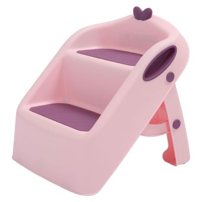 3-in-1 Step Stool for Children, Folding Plastic Stool with Seat, Raised Rails and Safety Lock (Pink)