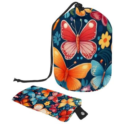 Bucket-Style Cosmetic Bags, 2-Piece Set, Large Capacity, Soft, Waterproof, Drawstring, Colorful Butterflies