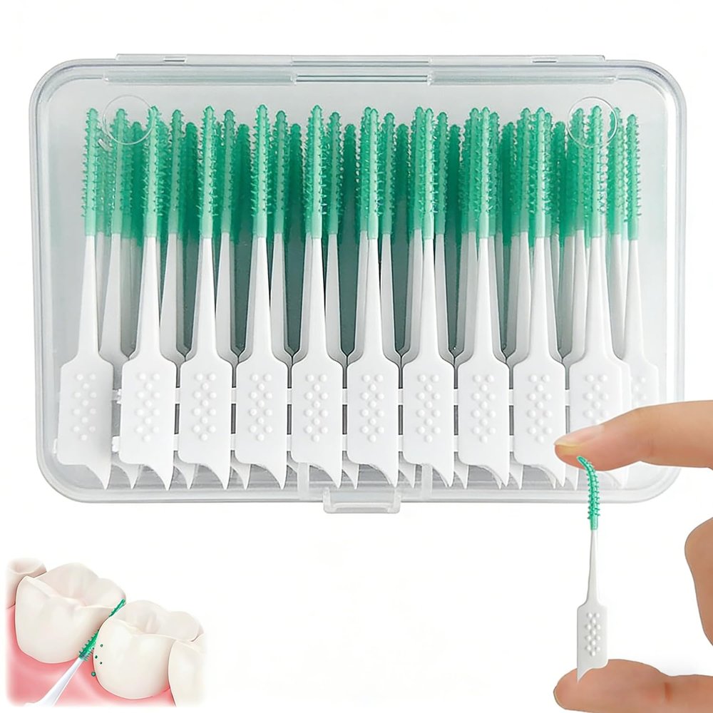 200 Green Interdental Brushes, Dental Floss Picks for Braces and Oral Cleaning