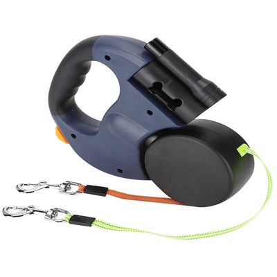 Retractable Double Dog Leash, Blue, 2 x 3 m, Up to 50 lb