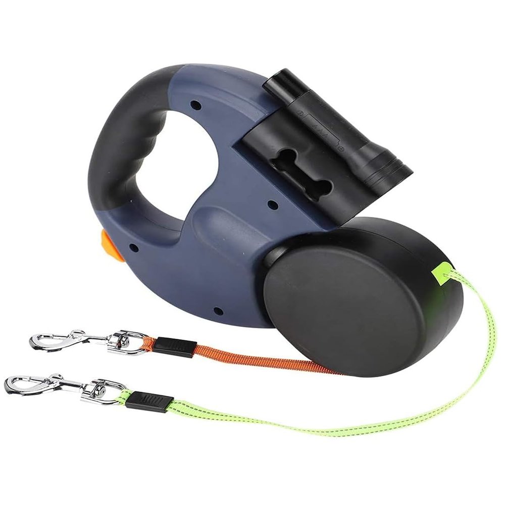 Retractable Double Dog Leash, Blue, 2 x 3 m, Up to 50 lb