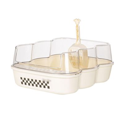 Semi-Enclosed Cat Litter Box with Splash Guard, Transparent Flap & Sifting Scoop, Beige, Small