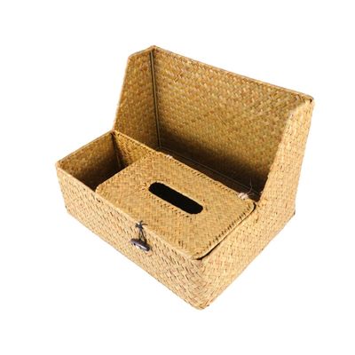 Beatifufu Rectangular Seagrass Tissue Box Organizer for Bathroom and Car, Simple Retro Design