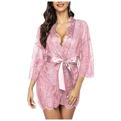 Sexy Women's Lace Nightdress for Plus Sizes, V-Neck Lingerie Dress
