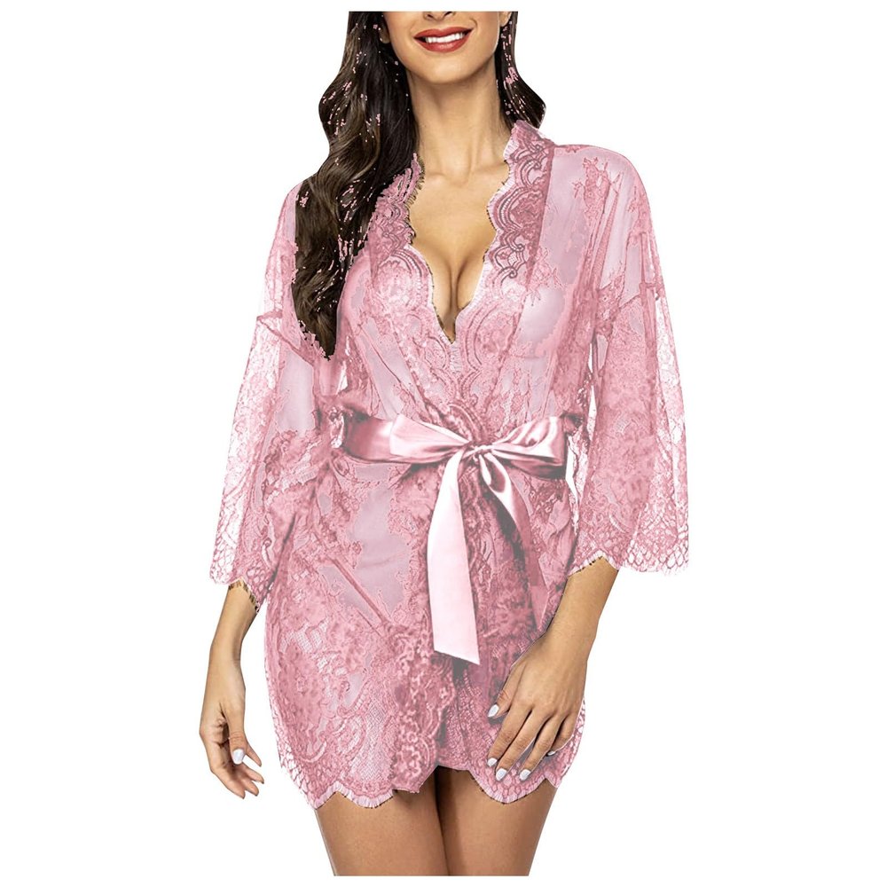 Sexy Women's Lace Nightdress for Plus Sizes, V-Neck Lingerie Dress