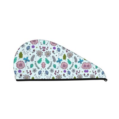 Colorful Doodle Flowers SamLng Coral Velvet Hair-Drying Cap for Home, Travel, Pool Parties, Beaches, Baths and More