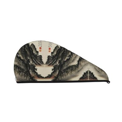 SamLng Chinese Painting Coral Velvet Dry Hair Cap for Home, Travel, Pool Parties, Beaches, Baths and More