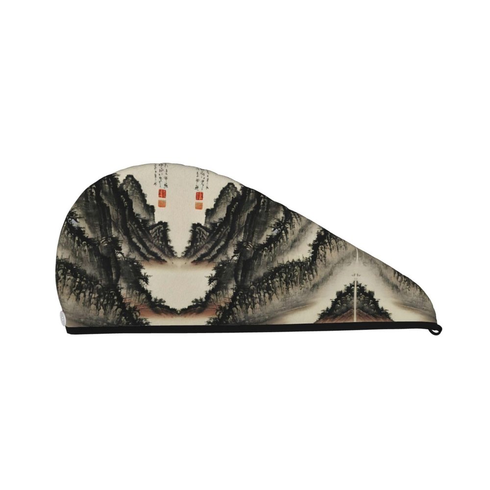 SamLng Chinese Painting Coral Velvet Dry Hair Cap for Home, Travel, Pool Parties, Beaches, Baths and More