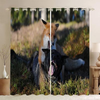 BSYYZQC Red Fox Blackout Curtains, Dog Pattern, 2-Piece Set, 175 x 140 cm