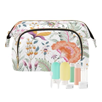 FRODOTGV Travel Makeup Bag with Jacobean Embroidered Fantasy Floral Pattern