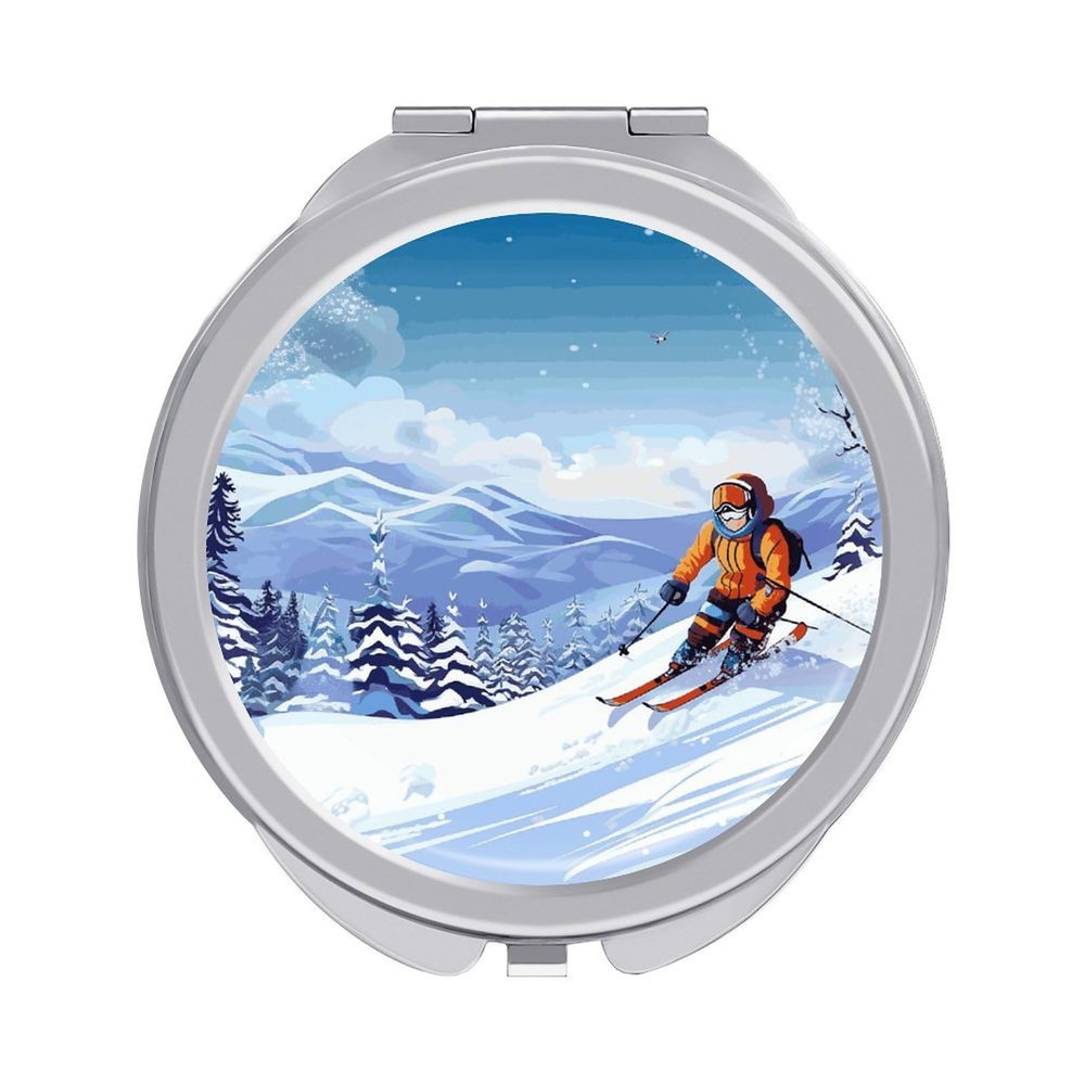 GFLFMXZW Winter Travel Makeup Compact Mirror, 1x/2x Magnification, Round Mini Purse Mirror