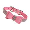 Adjustable Rhinestone Dog Collar with Bow, Pink view 1