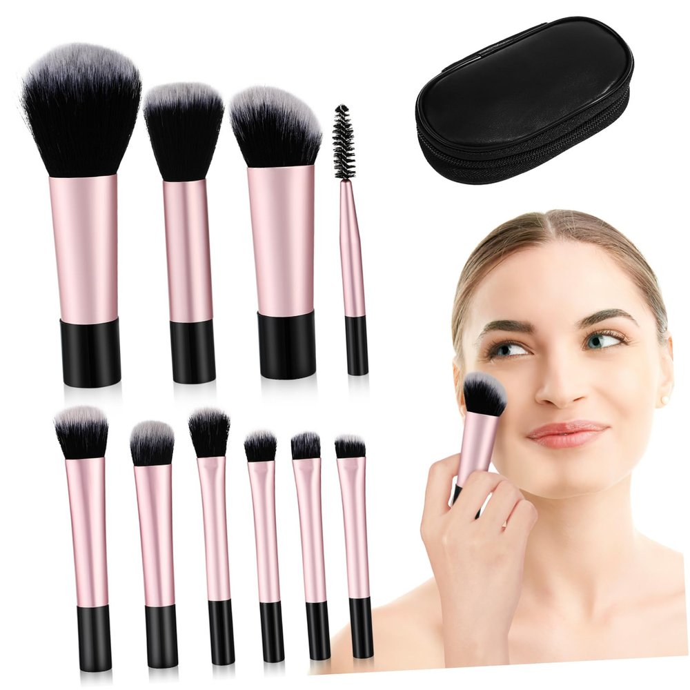 10-Piece Small Makeup Brush Set in Black for Travel
